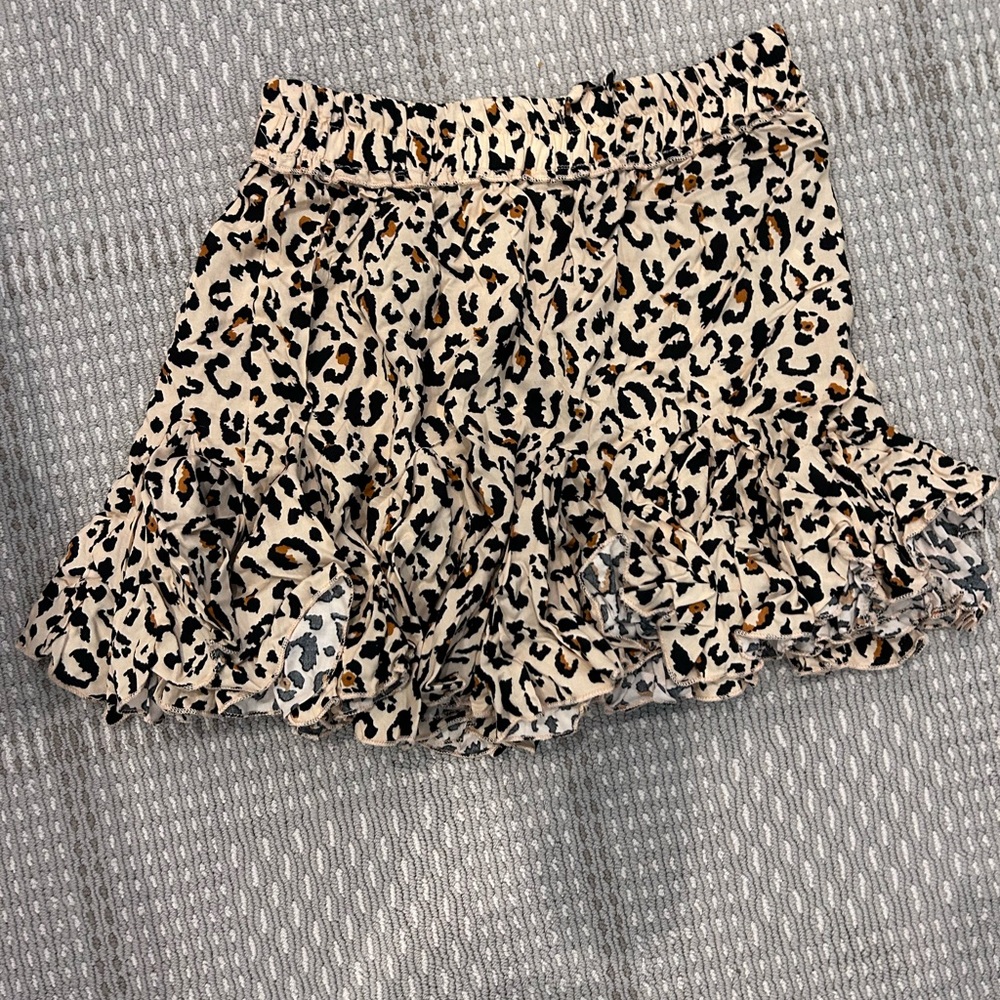 Indikah Leopard Mini Ruffle Pleats Skirt/ Elastic Waistband